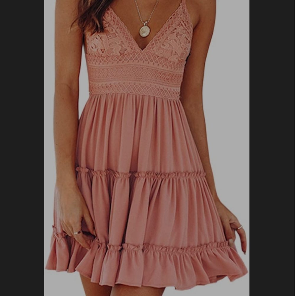 ECOWISH Womens V-Neck Spaghetti Strap Bowknot Backless Sleeveless Lace Mini Swin